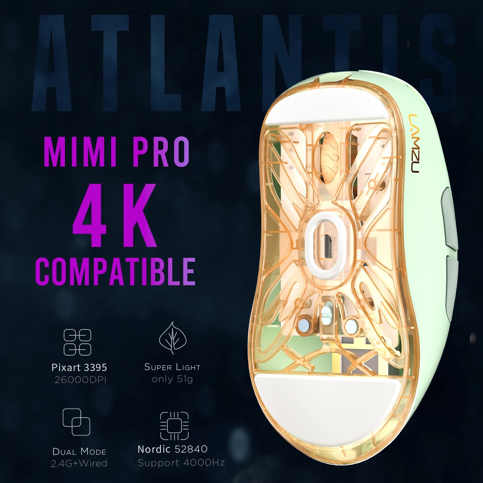 LamZo Atlantis Pro Small Gaming Mouse  Compatible with 4K 