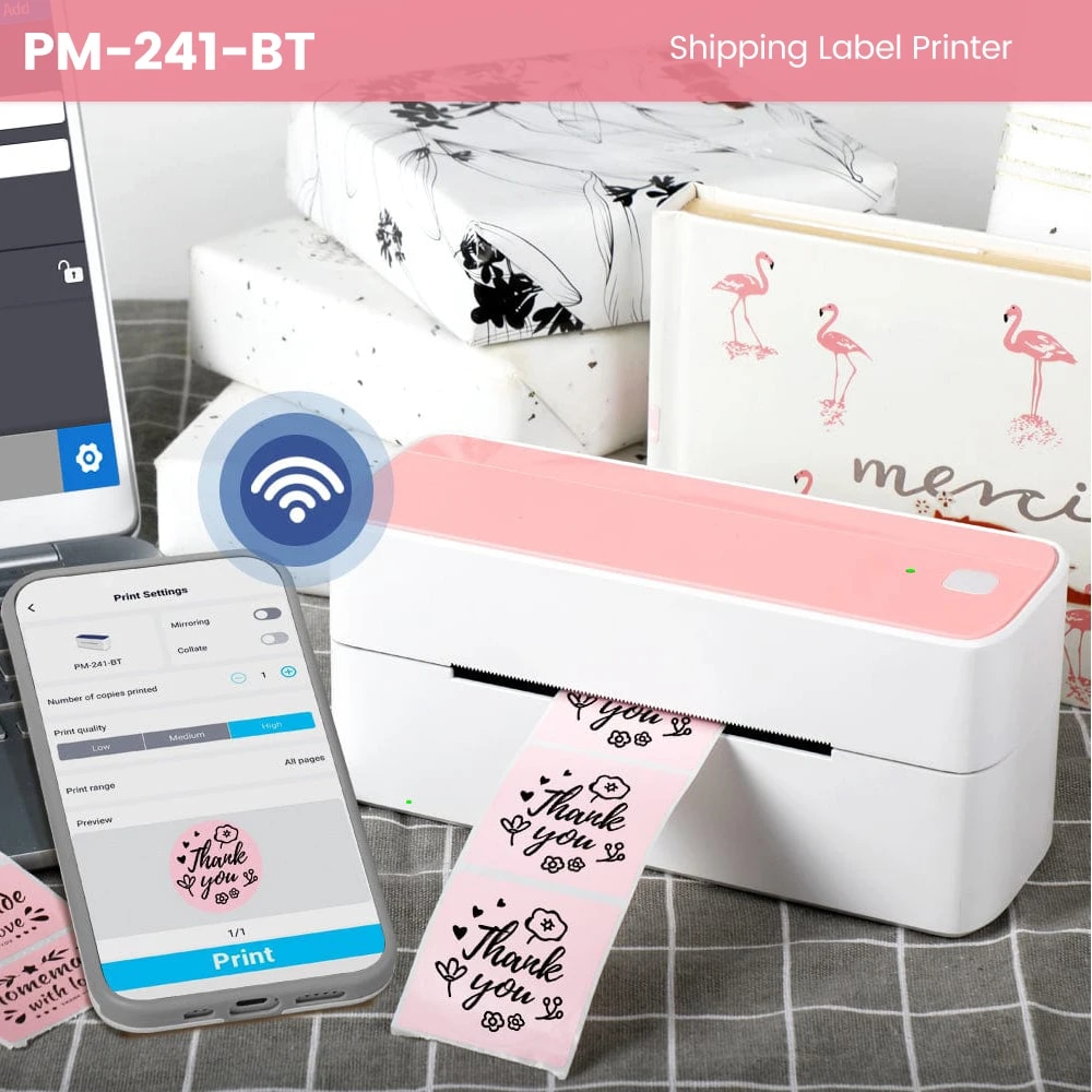 118mm Phomemo PM 241 Shipping Label Printer Bluetooth Wireless Thermal Label Printer Compatible with iPhone Android Mac Windows