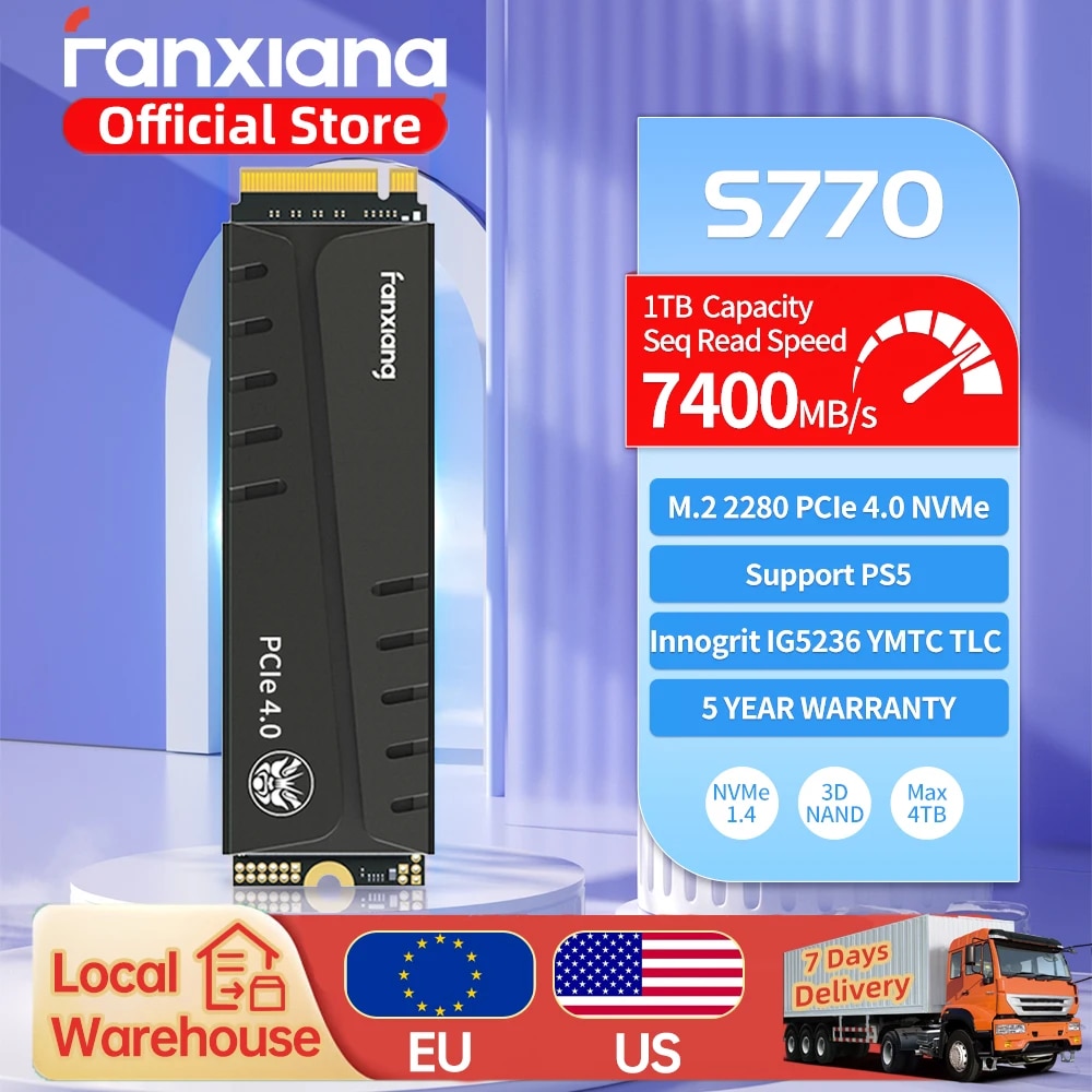 Fanxiang S770 SSD 7400MB s PCIe 4.0 M.2 Nvme 500GB 1TB 2TB 4TB Hard Drive Internal Solid State Drive for PlayStation 5 Desktop